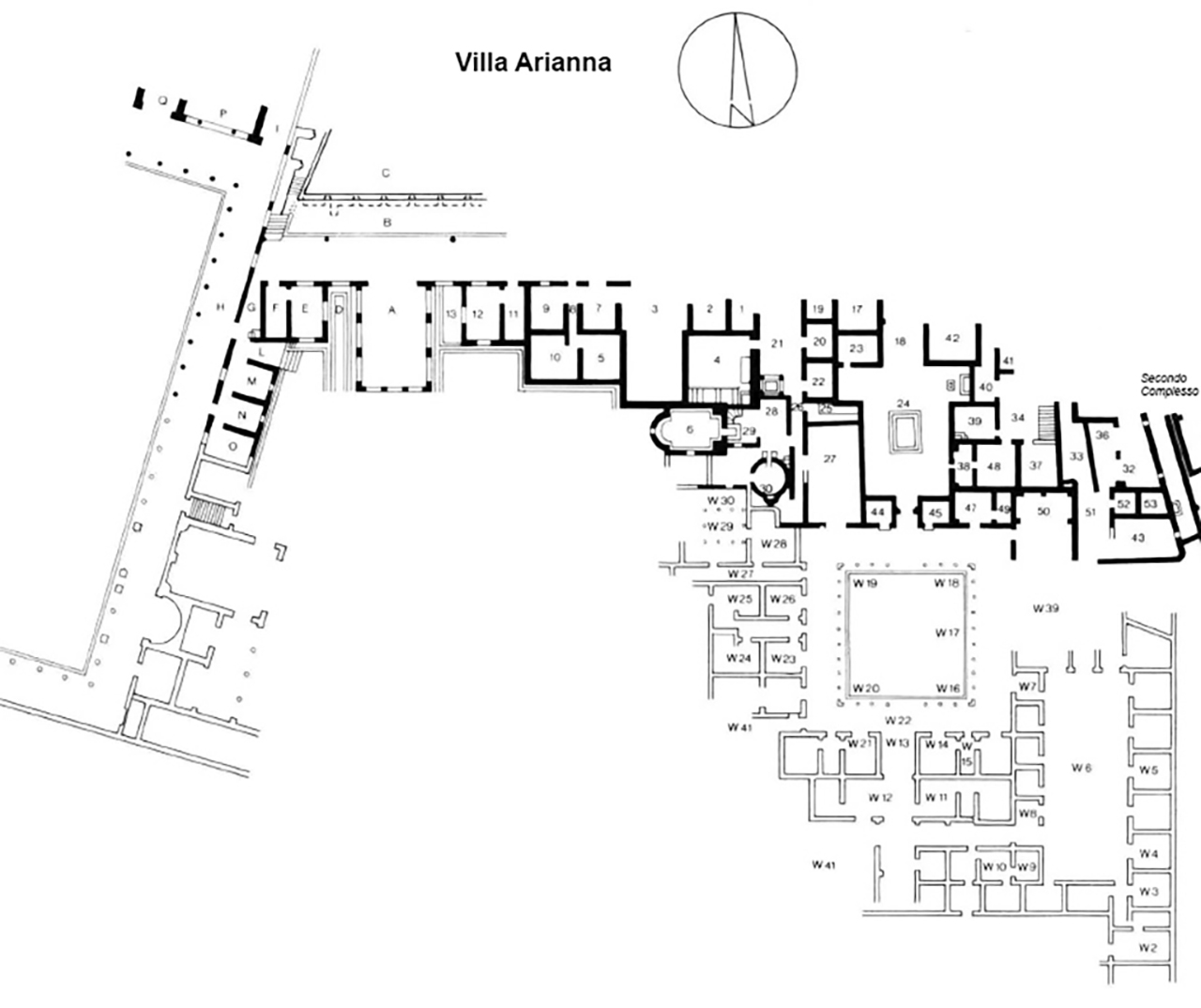 Stabiae, Villa Arianna. Plan after Kockel 1985 with corrections by Allroggen-Bedel A. and De Vos M.

See Kockel V., 1985. Funde und Forschungen in den Vesuvstadten 1: Archäologischer Anzeiger, Heft 3. 1985, Abb. 13.